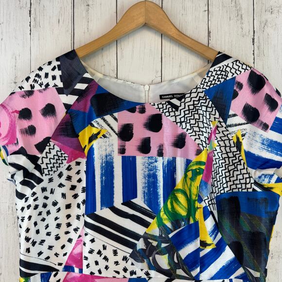 Samuel Dong Multicolor Funky Abstract Print Fitted Mini Dress Pockets Size Large - Picture 7 of 16
